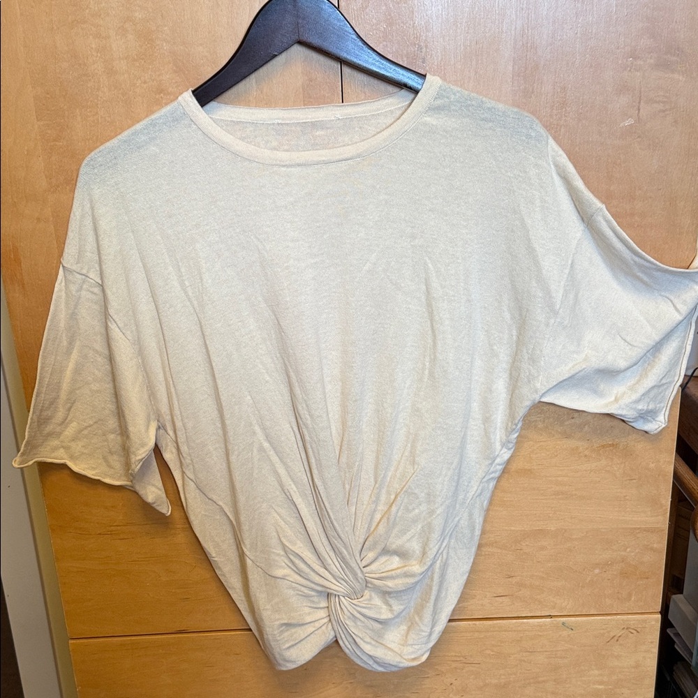 Zara Cream Short Sleeve Knotted Tee